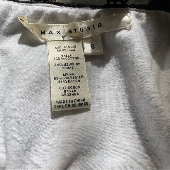 Max Studio dress V neck crochet detail cap sleeve cotton Elasticized below chest - Picture 9 of 9